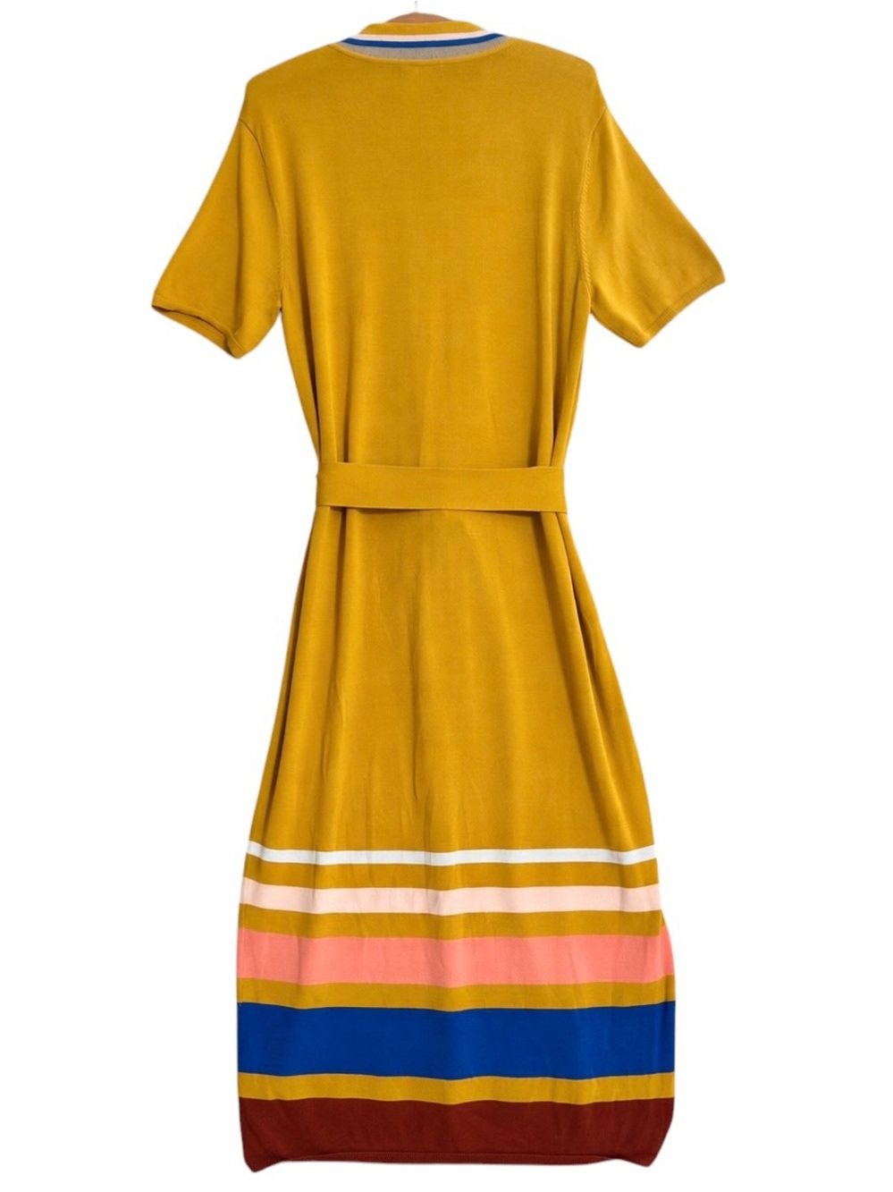 Eva Mendes New York & Company Striped Hem Belted Knit Polo Midi Dress Size XL - Picture 3 of 5